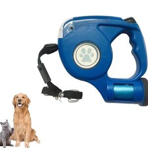 BLUE Dog Leads Retractable, Automatic Traction with LED Light Garbage Bag